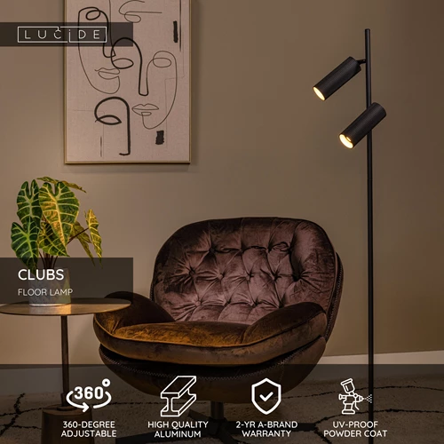 Lucide CLUBS - Floor lamp - 2xGU10 - Black - USP